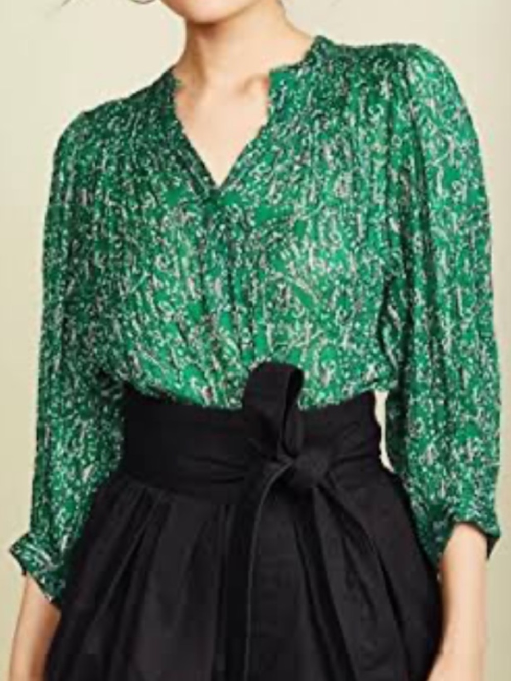 ba&sh "Colline" Metallic Paisley Blouse in green metallic,size 6